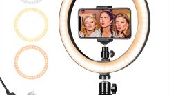 LED Ring Light 10" with Tripod Stand & Phone Holder for Live Streaming & YouTube Video, Dimmable Desk Makeup Ring Light for Photography, Shooting with 3 Light Modes & 10 Brightness Level