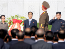 FILE PHOTO: North Korean leader Kim Jong Un salutes as an honour guard march past as he and his aunt Kim Kyong Hui, Premier Pak Pong Ju attend the opening ceremony of the Cemetery of Fallen Fighters of the Korean People's Army (KPA) in Pyongyang